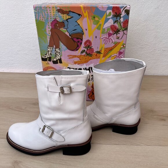 NIB Jeffrey Campbell Standoff White Leather Moto Boots(8.5) 90s Grunge Aesthetic - Picture 8 of 14